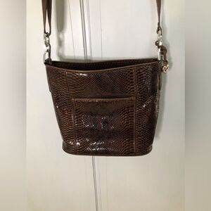 Brighton Copper Brown Snakeskin Shoulder Bag Purse Adjustable Strap LIKE NEW